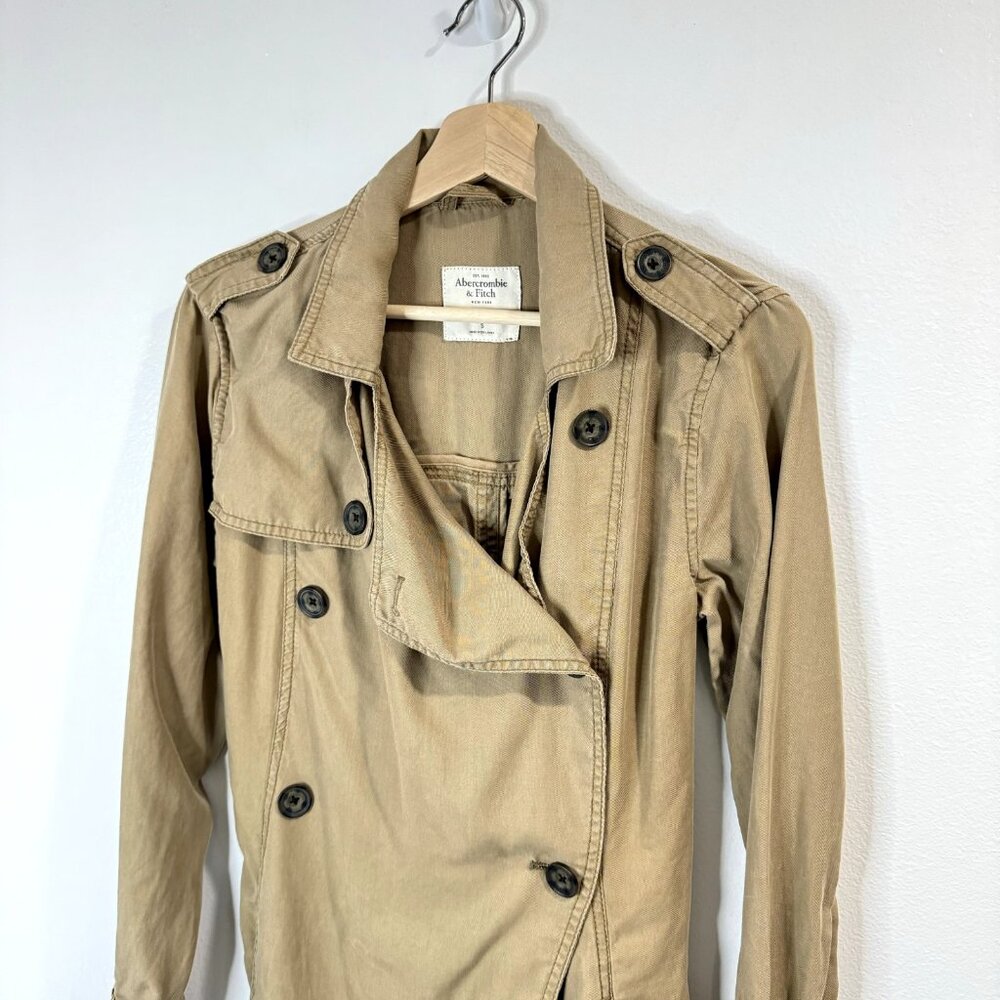 Abercrombie & Fitch Jacket Coat Size Small S Belted Tan Beige Utility Lyocell - Picture 2 of 8